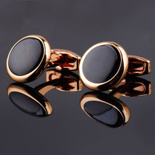 Load image into Gallery viewer, Luxury Fashion Black Round Plated Cufflinks Arm Buttons for Women Men Business Shirts Cuff links Wedding Jewelry FPJXZ31