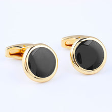 Load image into Gallery viewer, Luxury Fashion Black Round Plated Cufflinks Arm Buttons for Women Men Business Shirts Cuff links Wedding Jewelry FPJXZ31

