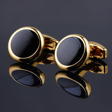 Load image into Gallery viewer, Luxury Fashion Black Round Plated Cufflinks Arm Buttons for Women Men Business Shirts Cuff links Wedding Jewelry FPJXZ31
