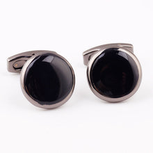 Load image into Gallery viewer, Luxury Fashion Black Round Plated Cufflinks Arm Buttons for Women Men Business Shirts Cuff links Wedding Jewelry FPJXZ31
